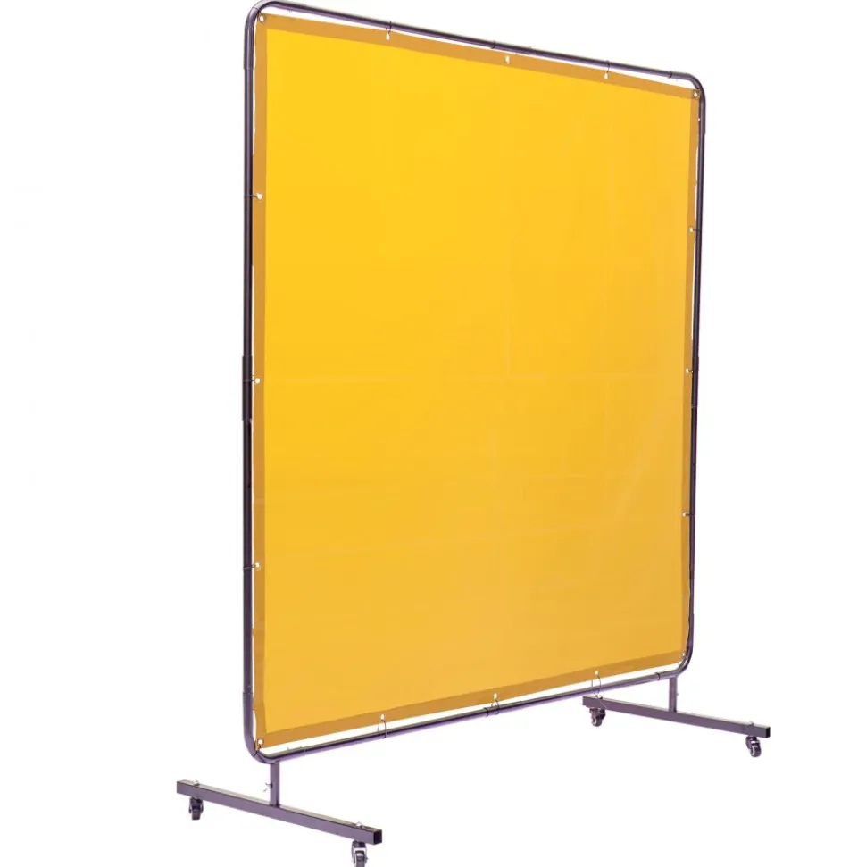 VEVOR Welding Screen with Frame, 6' x 6' Welding Curtain Screen, Flame-Resistant Vinyl Welding Protection Screen on 4 Swivel Wheel (2 Lockable), Moveable & Professional for Workshop/Industrial, Yellow