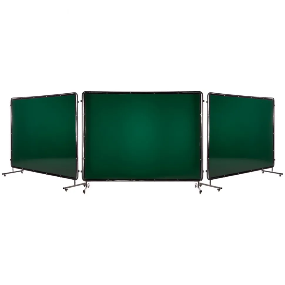 VEVOR Welding Screen with Frame, 3-Panel 6 x 8 FT Welding Curtain Screen, Flame-Resistant Vinyl Safety Protection Screens with 12 Wheels & 6-Level UV Protection for Workshop/Industrial Use, Dark Green