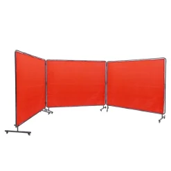 VEVOR Welding Screen with Frame, 6' x 8' 3 Panel Welding Curtain Screens, Flame-Resistant Vinyl Welding Protection Screen on 12 Swivel Wheels (6 Lockable), Moveable & Professional for Workshop, Red