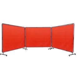 VEVOR Welding Screen with Frame, 6' x 8' 3 Panel Welding Curtain Screens, Flame-Resistant Vinyl Welding Protection Screen on 12 Swivel Wheels (6 Lockable), Moveable & Professional for Workshop, Red