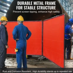 VEVOR Welding Screen with Frame, 6' x 8' 3 Panel Welding Curtain Screens, Flame-Resistant Vinyl Welding Protection Screen on 12 Swivel Wheels (6 Lockable), Moveable & Professional for Workshop, Red