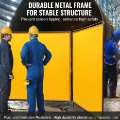 VEVOR Welding Screen with Frame, 6' x 6' 3 Panel Welding Curtain Screens, Flame-Resistant Vinyl Welding Protection Screen on 12 Swivel Wheels (6 Lockable), Moveable & Professional for Workshop, Yellow