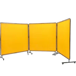 VEVOR Welding Screen with Frame, 6' x 6' 3 Panel Welding Curtain Screens, Flame-Resistant Vinyl Welding Protection Screen on 12 Swivel Wheels (6 Lockable), Moveable & Professional for Workshop, Yellow