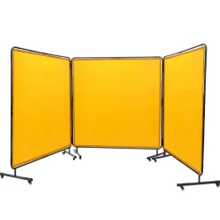 VEVOR Welding Screen with Frame, 6' x 6' 3 Panel Welding Curtain Screens, Flame-Resistant Vinyl Welding Protection Screen on 12 Swivel Wheels (6 Lockable), Moveable & Professional for Workshop, Yellow
