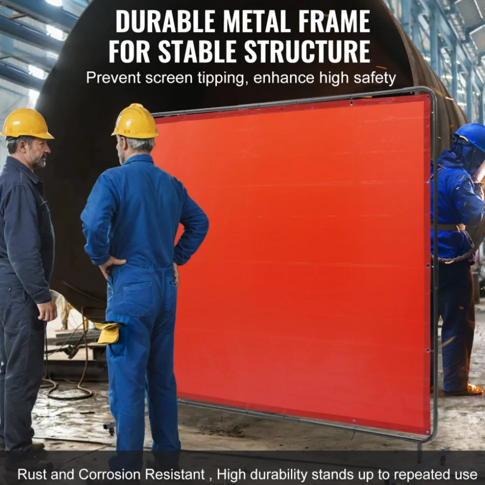 VEVOR Welding Screen with Frame, 6' x 8' Welding Curtain Screen, Flame-Resistant Vinyl Welding Protection Screen on 4 Swivel Wheels (2 Lockable), Moveable & Professional for Workshop/Industrial, Red