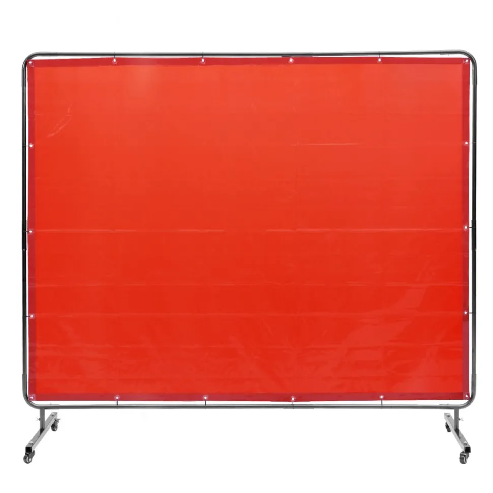 VEVOR Welding Screen with Frame, 6' x 8' Welding Curtain Screen, Flame-Resistant Vinyl Welding Protection Screen on 4 Swivel Wheels (2 Lockable), Moveable & Professional for Workshop/Industrial, Red