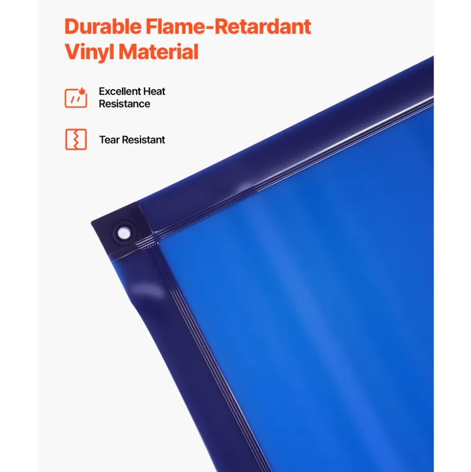 VEVOR Welding Screen with Frame, 6 x 8 FT Welding Curtain Screen, Flame-Resistant Vinyl Safety Protection Screens with Lockable Swivel Wheels & 6-Level UV Protection for Workshop/Industrial Use, Blue
