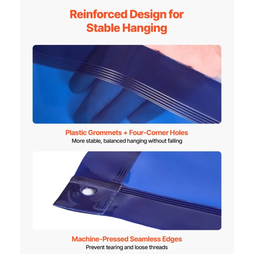 VEVOR Welding Screen with Frame, 6 x 8 FT Welding Curtain Screen, Flame-Resistant Vinyl Safety Protection Screens with Lockable Swivel Wheels & 6-Level UV Protection for Workshop/Industrial Use, Blue