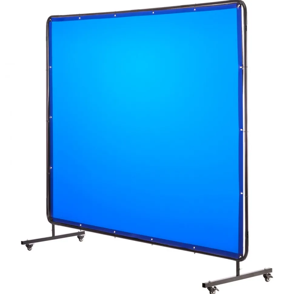 VEVOR Welding Screen with Frame, 6 x 8 FT Welding Curtain Screen, Flame-Resistant Vinyl Safety Protection Screens with Lockable Swivel Wheels & 6-Level UV Protection for Workshop/Industrial Use, Blue