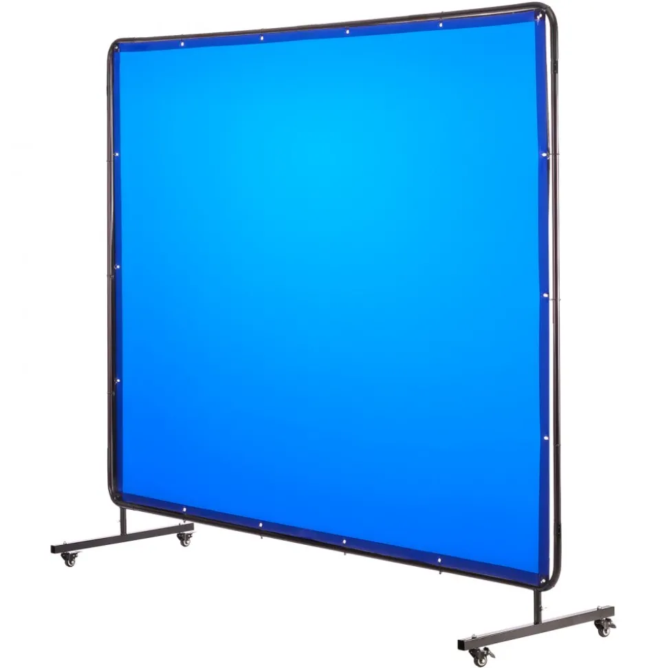 VEVOR Welding Screen with Frame, 6 x 8 FT Welding Curtain Screen, Flame-Resistant Vinyl Safety Protection Screens with Lockable Swivel Wheels & 6-Level UV Protection for Workshop/Industrial Use, Blue