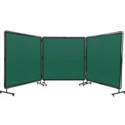 VEVOR Welding Screen with Frame, 6' x 6' 3 Panel Welding Curtain Screens, Flame-Resistant Vinyl Welding Protection Screen on 12 Swivel Wheels (6 Lockable), Moveable & Professional for Workshop, Green