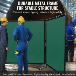 VEVOR Welding Screen with Frame, 6' x 6' 3 Panel Welding Curtain Screens, Flame-Resistant Vinyl Welding Protection Screen on 12 Swivel Wheels (6 Lockable), Moveable & Professional for Workshop, Green