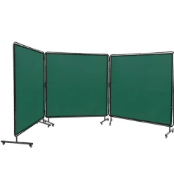 VEVOR Welding Screen with Frame, 6' x 6' 3 Panel Welding Curtain Screens, Flame-Resistant Vinyl Welding Protection Screen on 12 Swivel Wheels (6 Lockable), Moveable & Professional for Workshop, Green