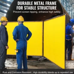 VEVOR Welding Screen with Frame, 6' x 8' 3 Panel Welding Curtain Screens, Flame-Resistant Vinyl Welding Protection Screen on 12 Swivel Wheels (6 Lockable), Moveable & Professional for Workshop, Yellow