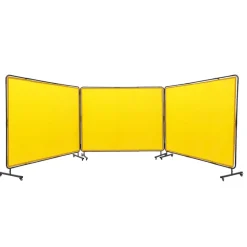 VEVOR Welding Screen with Frame, 6' x 8' 3 Panel Welding Curtain Screens, Flame-Resistant Vinyl Welding Protection Screen on 12 Swivel Wheels (6 Lockable), Moveable & Professional for Workshop, Yellow