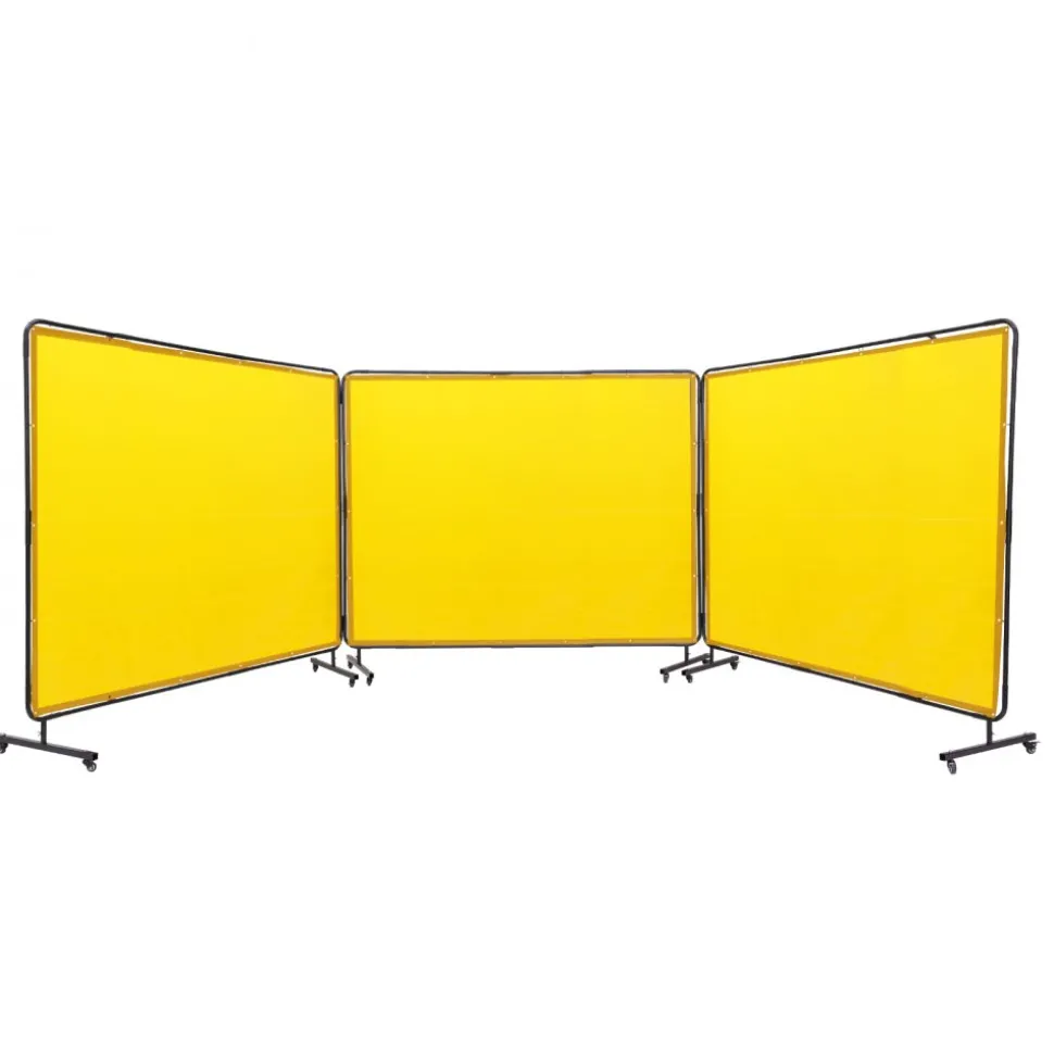 VEVOR Welding Screen with Frame, 6' x 8' 3 Panel Welding Curtain Screens, Flame-Resistant Vinyl Welding Protection Screen on 12 Swivel Wheels (6 Lockable), Moveable & Professional for Workshop, Yellow