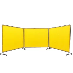 VEVOR Welding Screen with Frame, 6' x 8' 3 Panel Welding Curtain Screens, Flame-Resistant Vinyl Welding Protection Screen on 12 Swivel Wheels (6 Lockable), Moveable & Professional for Workshop, Yellow