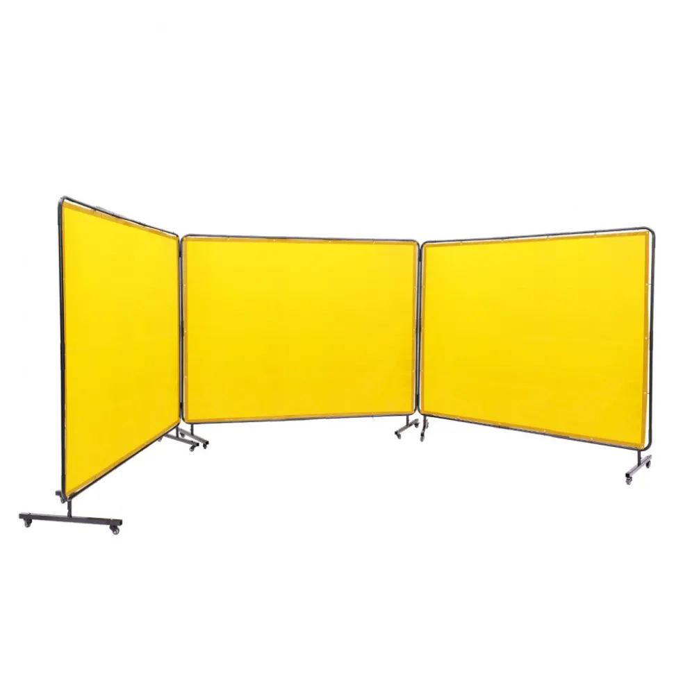VEVOR Welding Screen with Frame, 6' x 8' 3 Panel Welding Curtain Screens, Flame-Resistant Vinyl Welding Protection Screen on 12 Swivel Wheels (6 Lockable), Moveable & Professional for Workshop, Yellow