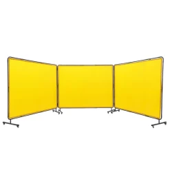 VEVOR Welding Screen with Frame, 6' x 8' 3 Panel Welding Curtain Screens, Flame-Resistant Vinyl Welding Protection Screen on 12 Swivel Wheels (6 Lockable), Moveable & Professional for Workshop, Yellow