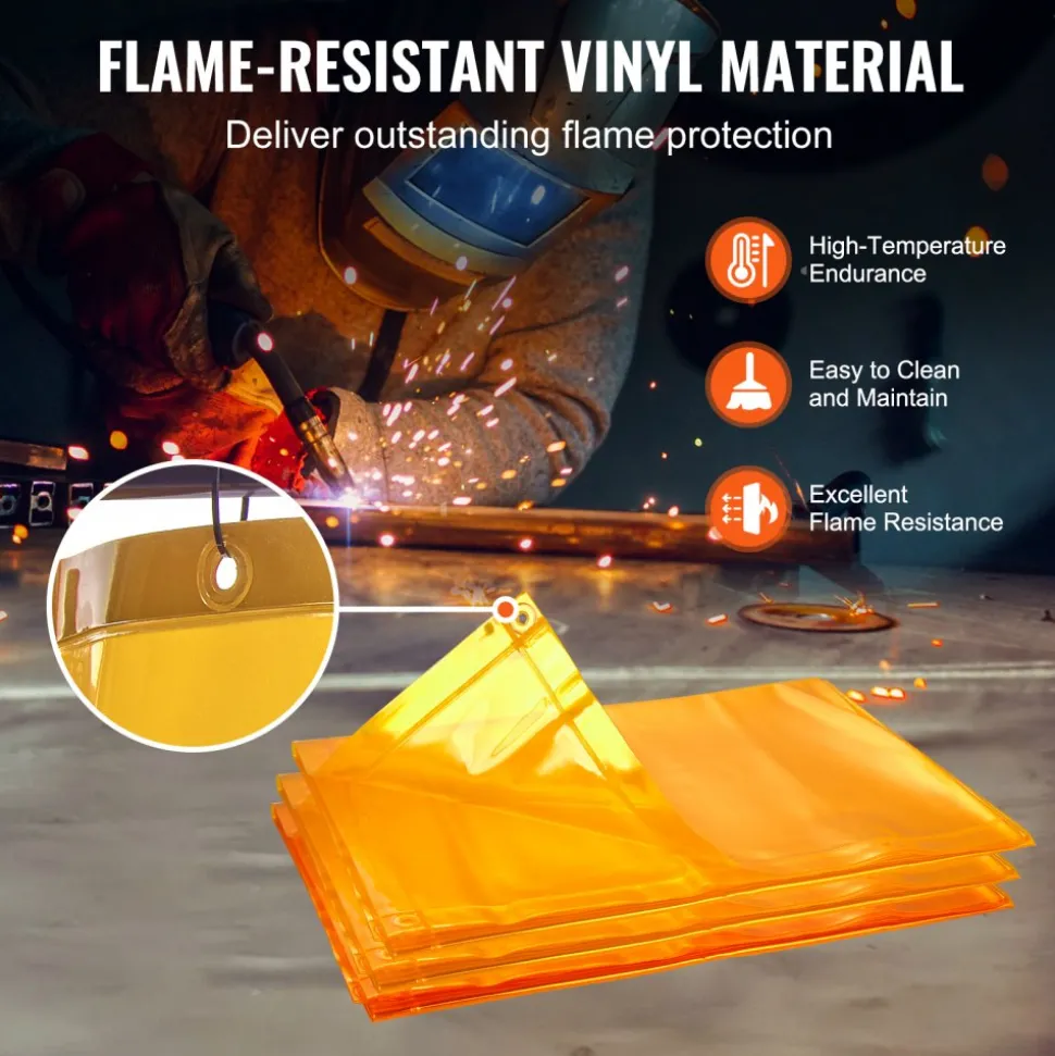 VEVOR Welding Screen with Frame, 6' x 8' 3 Panel Welding Curtain Screens, Flame-Resistant Vinyl Welding Protection Screen on 12 Swivel Wheels (6 Lockable), Moveable & Professional for Workshop, Yellow