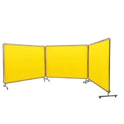 VEVOR Welding Screen with Frame, 6' x 8' 3 Panel Welding Curtain Screens, Flame-Resistant Vinyl Welding Protection Screen on 12 Swivel Wheels (6 Lockable), Moveable & Professional for Workshop, Yellow