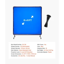 VEVOR Welding Screen with Frame, 6 x 6 FT Welding Curtain Screen, Flame-Resistant Vinyl Safety Protection Screens with Lockable Swivel Wheels & 6-Level UV Protection for Workshop/Industrial Use, Blue