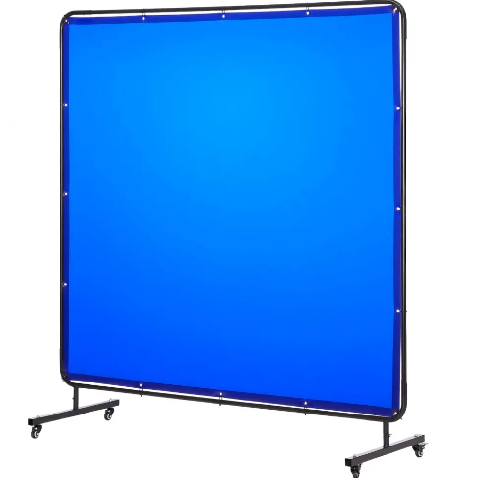 VEVOR Welding Screen with Frame, 6 x 6 FT Welding Curtain Screen, Flame-Resistant Vinyl Safety Protection Screens with Lockable Swivel Wheels & 6-Level UV Protection for Workshop/Industrial Use, Blue