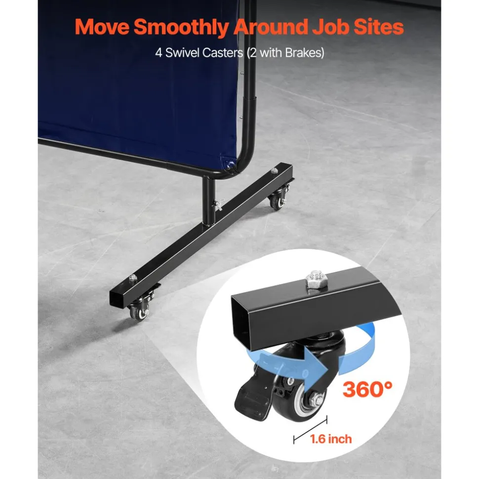 VEVOR Welding Screen with Frame, 6 x 6 FT Welding Curtain Screen, Flame-Resistant Vinyl Safety Protection Screens with Lockable Swivel Wheels & 6-Level UV Protection for Workshop/Industrial Use, Blue