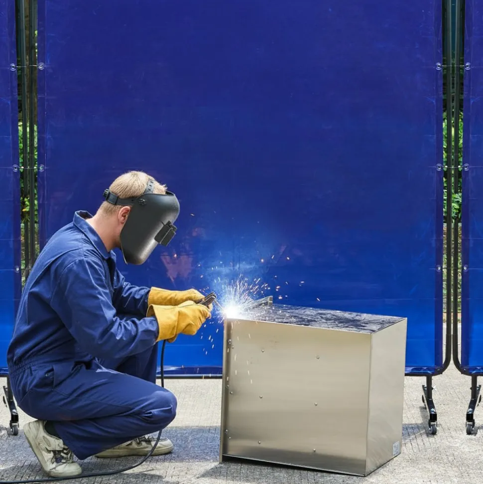 VEVOR Welding Screen with Frame, 6 x 6 FT Welding Curtain Screen, Flame-Resistant Vinyl Safety Protection Screens with Lockable Swivel Wheels & 6-Level UV Protection for Workshop/Industrial Use, Blue