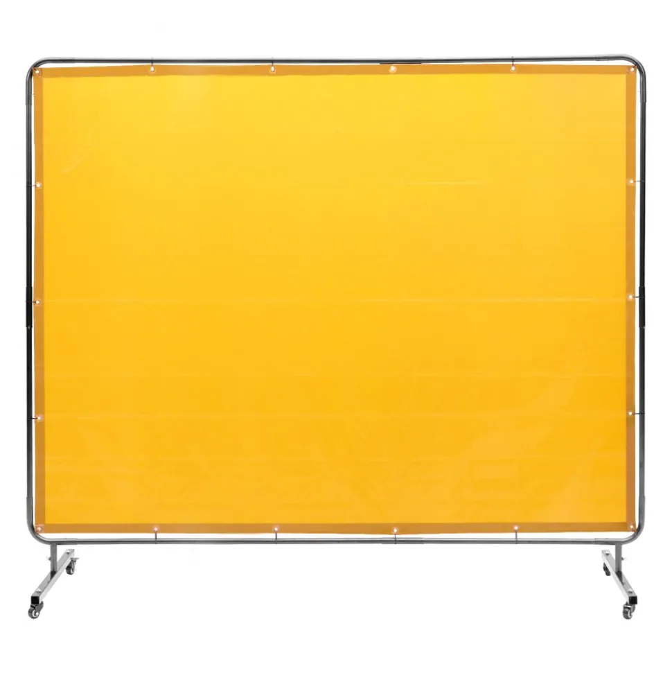 VEVOR Welding Screen with Frame, 6' x 8' Welding Curtain Screen, Flame-Resistant Vinyl Welding Protection Screen on 4 Swivel Wheel (2 Lockable), Moveable & Professional for Workshop/Industrial, Yellow