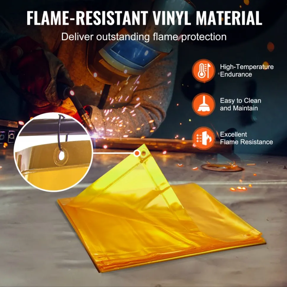 VEVOR Welding Screen with Frame, 6' x 8' Welding Curtain Screen, Flame-Resistant Vinyl Welding Protection Screen on 4 Swivel Wheel (2 Lockable), Moveable & Professional for Workshop/Industrial, Yellow