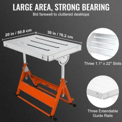 VEVOR Welding Table 30" x 20", 400lbs Load Capacity Steel Welding Workbench Table on Wheels, Folding Work Bench with Three 1.1" Slot, 3 Tilt Angles, Adjustable Height, Retractable Guide Rails