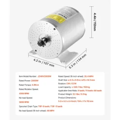 VEVOR 2000W Electric Brushless DC Motor Kit - 48V 4300rpm Motor with Upgraded Speed Controller for Go Karts E-Bike Motorcycle Scooter
