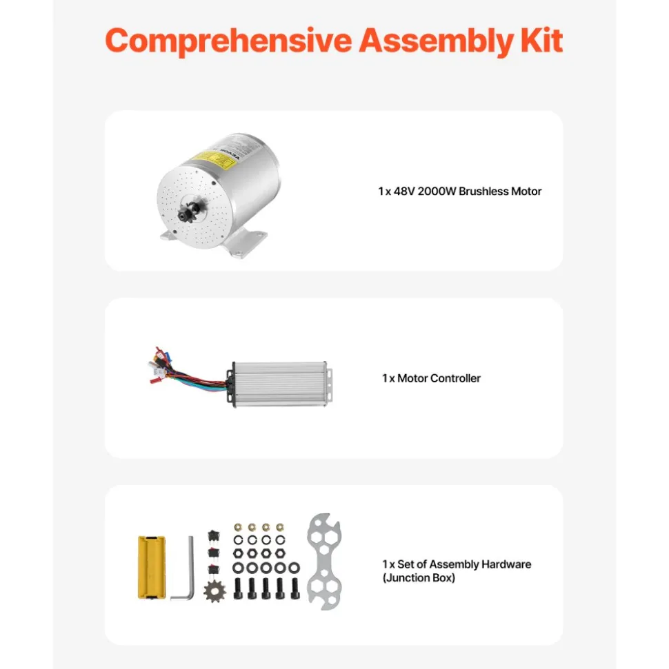 VEVOR 2000W Electric Brushless DC Motor Kit - 48V 4300rpm Motor with Upgraded Speed Controller for Go Karts E-Bike Motorcycle Scooter