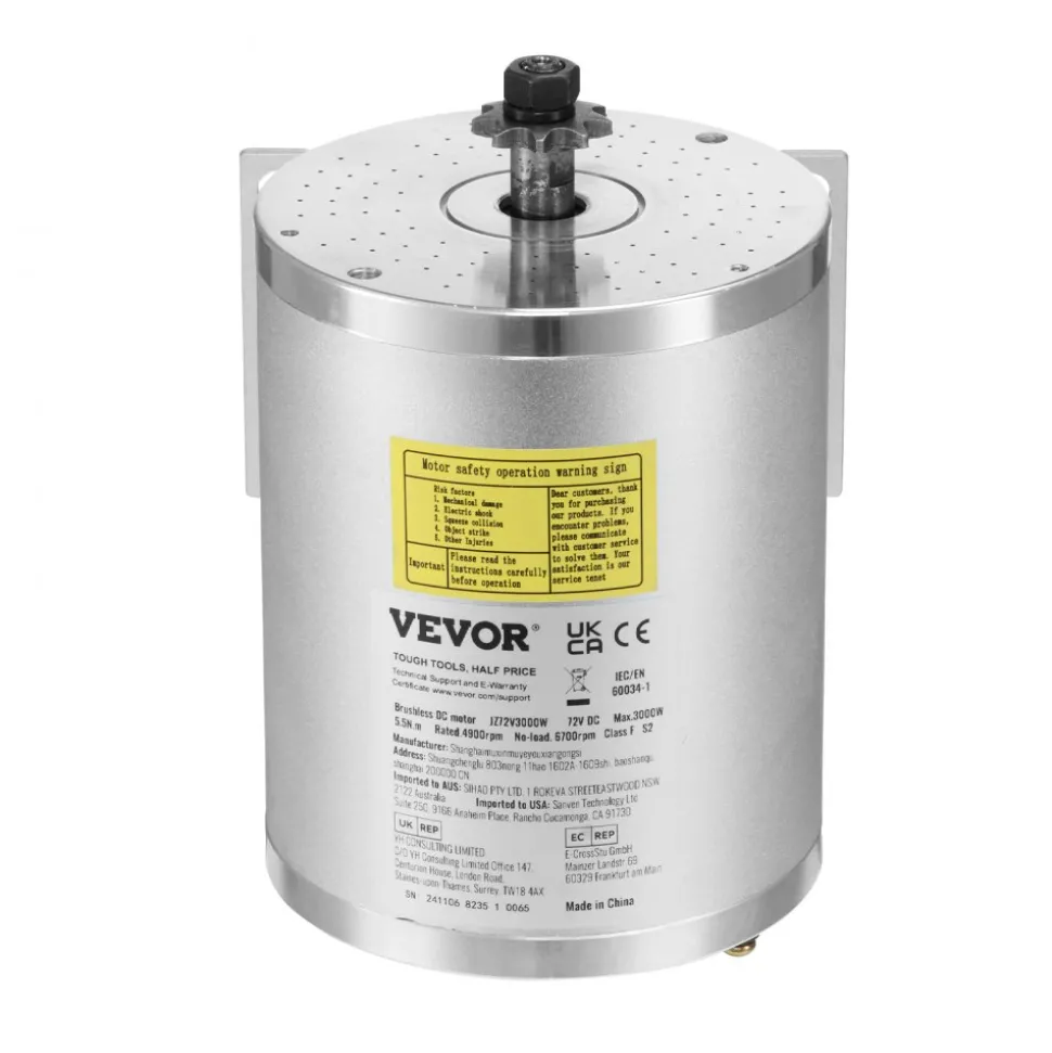 VEVOR 3000W Electric Brushless DC Motor Kit - 72V 4900rpm Motor with Upgraded Speed Controller and Throttle Grip Kit for Go Karts E-Bike Motorcycle Scooter DIY