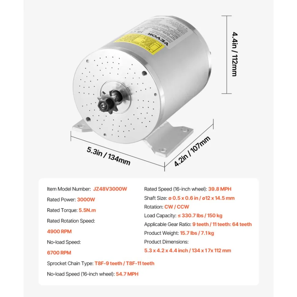 VEVOR 3000W Electric Brushless DC Motor Kit - 72V 4900rpm Motor with Upgraded Speed Controller and Throttle Grip Kit for Go Karts E-Bike Motorcycle Scooter DIY