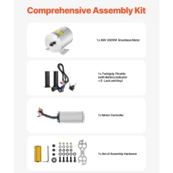 VEVOR 1800W Electric Brushless DC Motor Kit - 48V 4500rpm Motor with Upgraded Speed Controller and Throttle Grip Kit for Go Karts E-Bike Motorcycle Scooter DIY