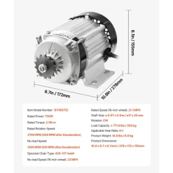 VEVOR 750W Electric Brushless DC Motor Kit - 48V 2700rpm Motor with Upgraded Speed Controller for Go Karts E-Bike Motorcycle Scooter
