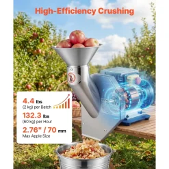 VEVOR 550W Electric Fruit Apple Crusher, SUS304 Desktop Crushing Machine, Grinds Whole Apples Up to 2.76