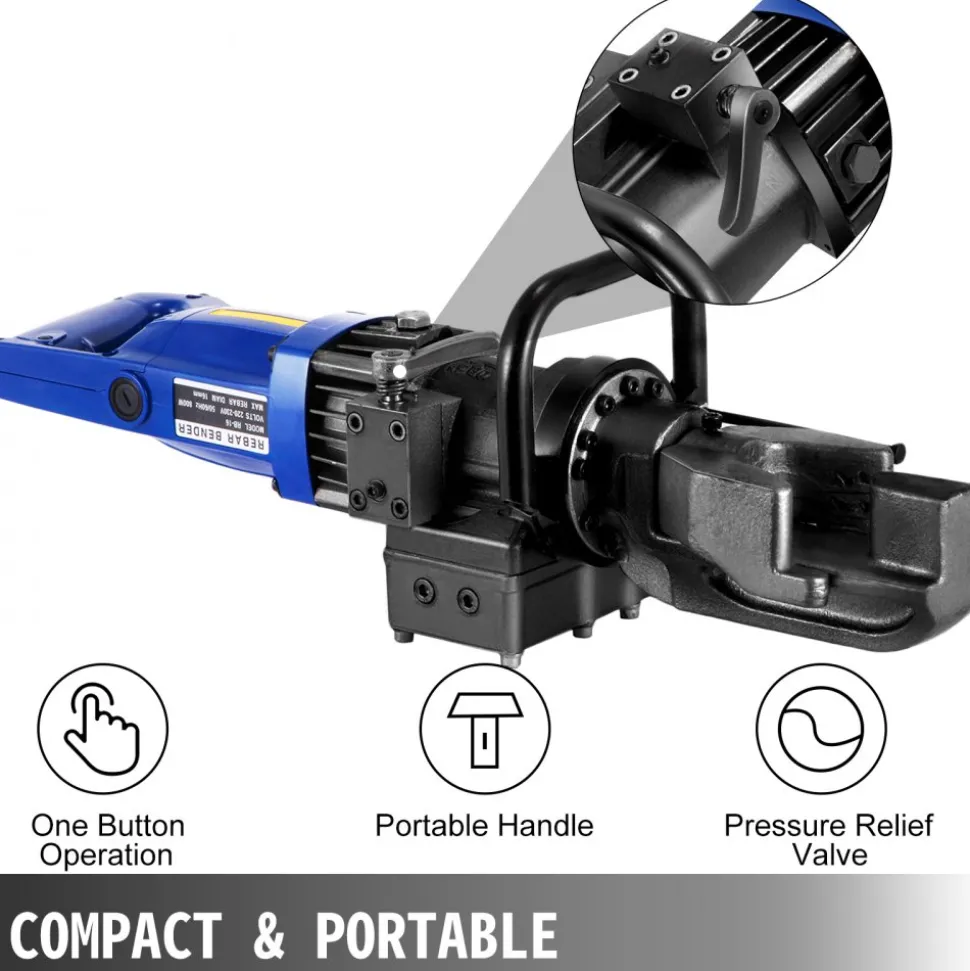 VEVOR 900W Electric Rebar Bender 5/8Inch 16mm Hydraulic Electric Hand Held Rebar Bender Machine for Bending Steel Rope