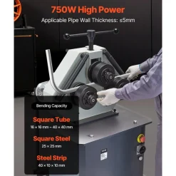 VEVOR 750W Electric Roll Bending Machine, 3-Roller Electric Pipe Bender Machine with Reversible Foot Switch, Support Horizontal/Vertical Operation (220V 60Hz 3-Phase, No Plug)