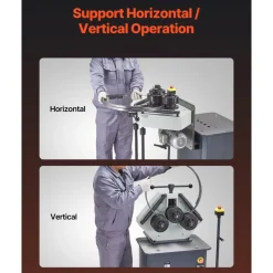 VEVOR 750W Electric Roll Bending Machine, 3-Roller Electric Pipe Bender Machine with Reversible Foot Switch, Support Horizontal/Vertical Operation (220V 60Hz 3-Phase, No Plug)
