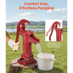 VEVOR Well Hand Pitcher Pump, 25 ft Maximum Lift, Antique Cast Iron Manual Hand Water Pump, NPT 1-1/4 in Connection, Easy Installation, Old Fashioned for Outdoor Garden, Pond, Backyard, Farm, Red