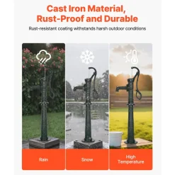 VEVOR Well Hand Pitcher Pump, 25 ft Maximum Lift, Antique Cast Iron Manual Hand Water Pump, NPT 1-1/4 in Connection, Easy Installation, Old Fashioned for Outdoor Garden, Pond, Backyard, Farm, Green