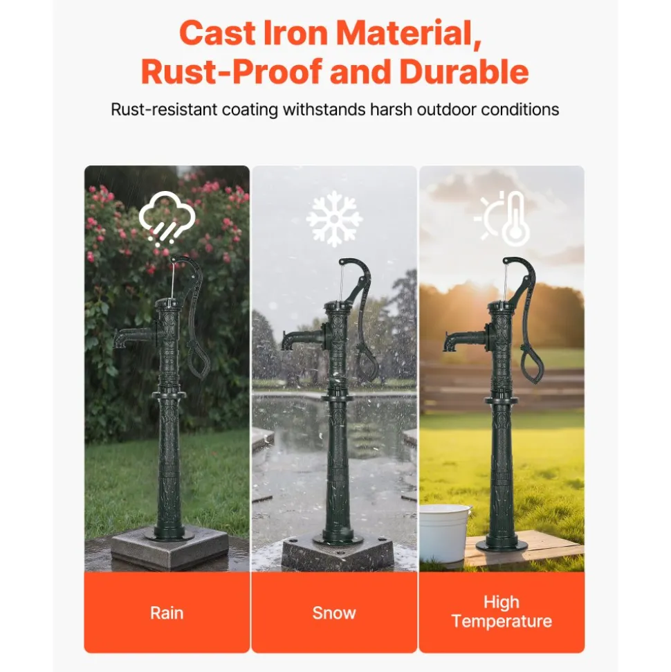 VEVOR Well Hand Pitcher Pump, 25 ft Maximum Lift, Antique Cast Iron Manual Hand Water Pump, NPT 1-1/4 in Connection, Easy Installation, Old Fashioned for Outdoor Garden, Pond, Backyard, Farm, Green