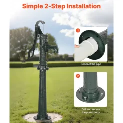 VEVOR Well Hand Pitcher Pump, 25 ft Maximum Lift, Antique Cast Iron Manual Hand Water Pump, NPT 1-1/4 in Connection, Easy Installation, Old Fashioned for Outdoor Garden, Pond, Backyard, Farm, Green
