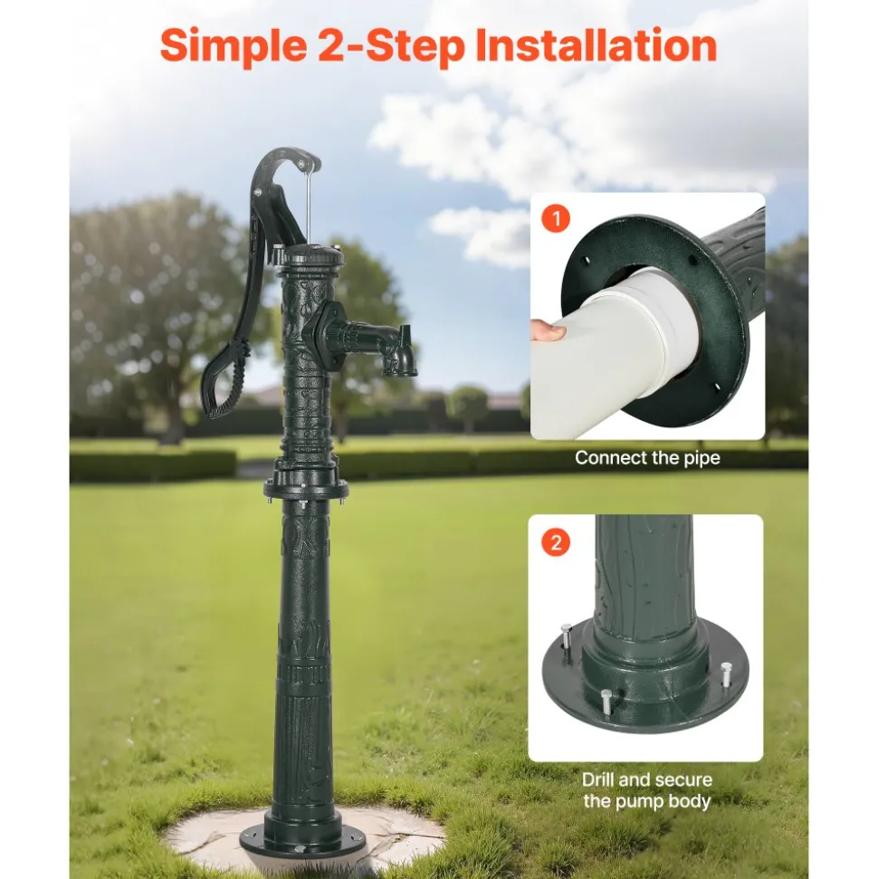 VEVOR Well Hand Pitcher Pump, 25 ft Maximum Lift, Antique Cast Iron Manual Hand Water Pump, NPT 1-1/4 in Connection, Easy Installation, Old Fashioned for Outdoor Garden, Pond, Backyard, Farm, Green