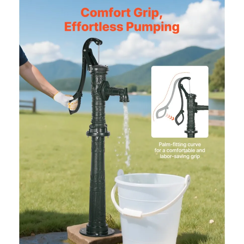 VEVOR Well Hand Pitcher Pump, 25 ft Maximum Lift, Antique Cast Iron Manual Hand Water Pump, NPT 1-1/4 in Connection, Easy Installation, Old Fashioned for Outdoor Garden, Pond, Backyard, Farm, Green