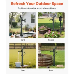 VEVOR Well Hand Pitcher Pump, 25 ft Maximum Lift, Antique Cast Iron Manual Hand Water Pump, NPT 1-1/4 in Connection, Easy Installation, Old Fashioned for Outdoor Garden, Pond, Backyard, Farm, Green