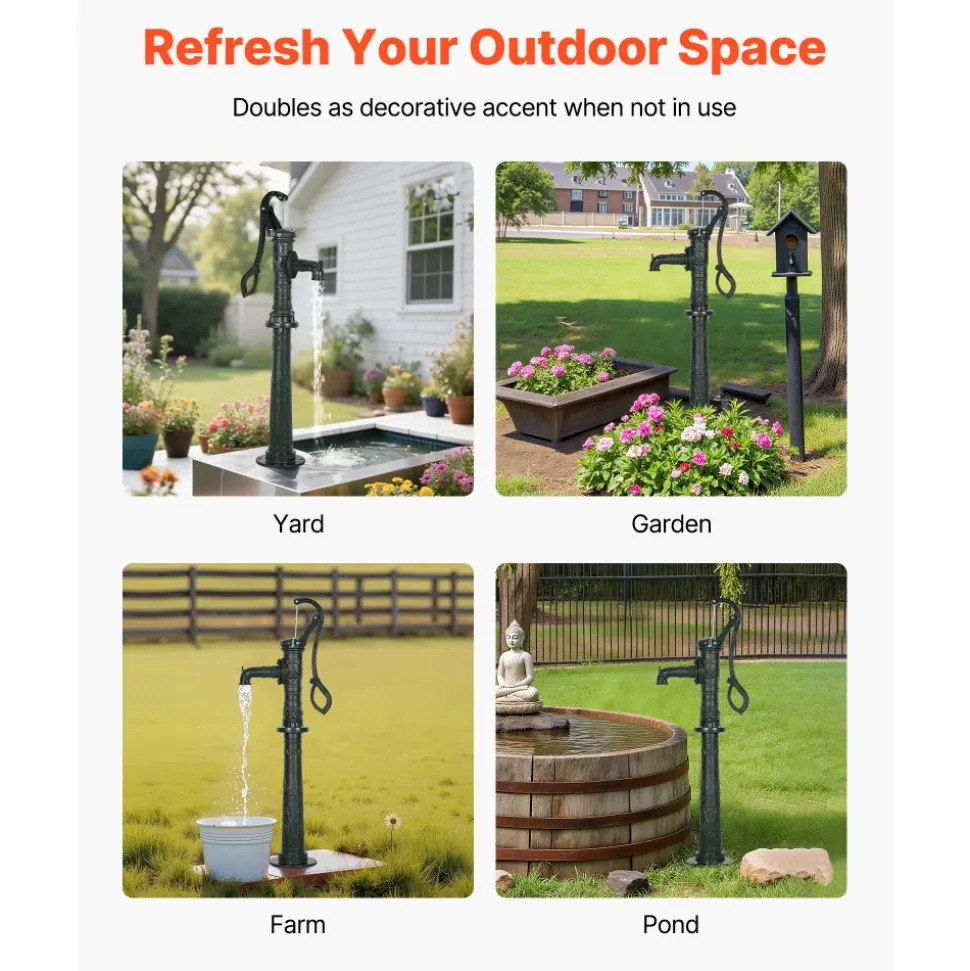 VEVOR Well Hand Pitcher Pump, 25 ft Maximum Lift, Antique Cast Iron Manual Hand Water Pump, NPT 1-1/4 in Connection, Easy Installation, Old Fashioned for Outdoor Garden, Pond, Backyard, Farm, Green